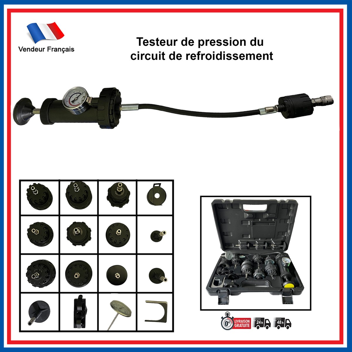 Testeur De Fuite Double Baromètre Pour Système De Refroidissement PC - Pression Jusqu’à 2 Kg/cm², Matériau ABS, Manomètre Inclus