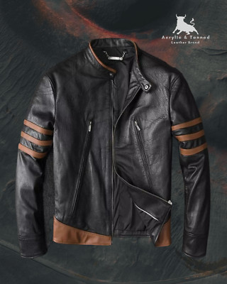 Herren Wolverine Lederjacke weiches Lammfell Biker Motorrad Mode Mantel