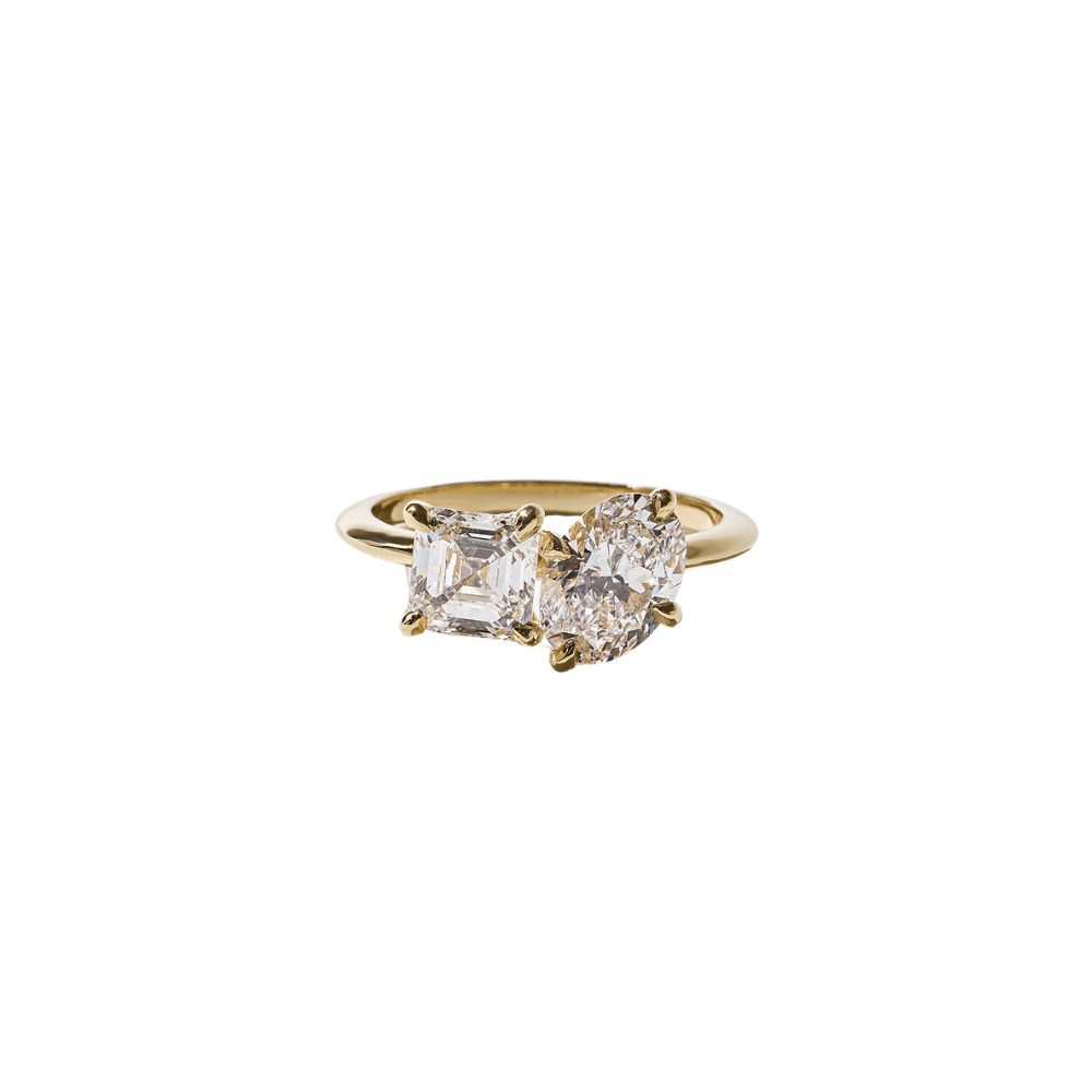 18k Yellow Gold Toi Et Moi IGI Diamond Oval Ring 2.30 Carat Lab Grown 5 6