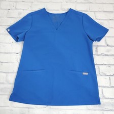 Figs Technical Collection Scrub Top Womens Small Blue Double Pocket Stretch