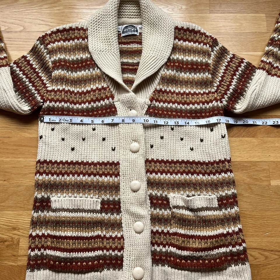 Cárdigan grueso suéter vintage Miller Outerwear Western Cowichan a rayas M Foto 2 de 4
