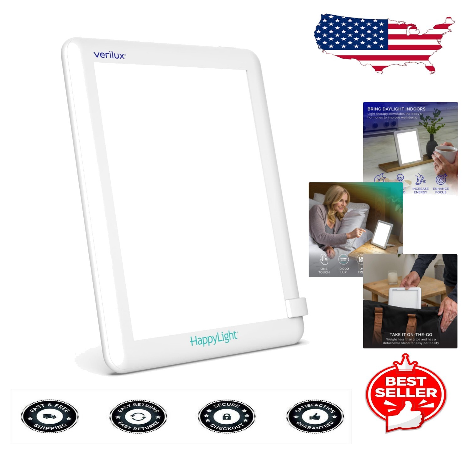 Full Spectrum HappyLight Lucent Lamp - Wheeled 10,000 Lux Therapy for Indoor Use