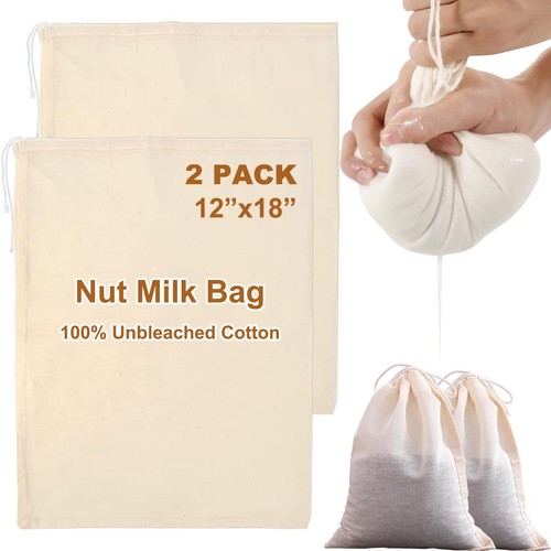 2 Pack Large Cheese Cloth Bags for Straining Cotton Muslin Bags Nut Milk Bag ...