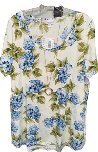 NWT LULAROE 3XL White Blue Celery Green Tan Floral Classic Tee STUNNING - Picture 2 of 7