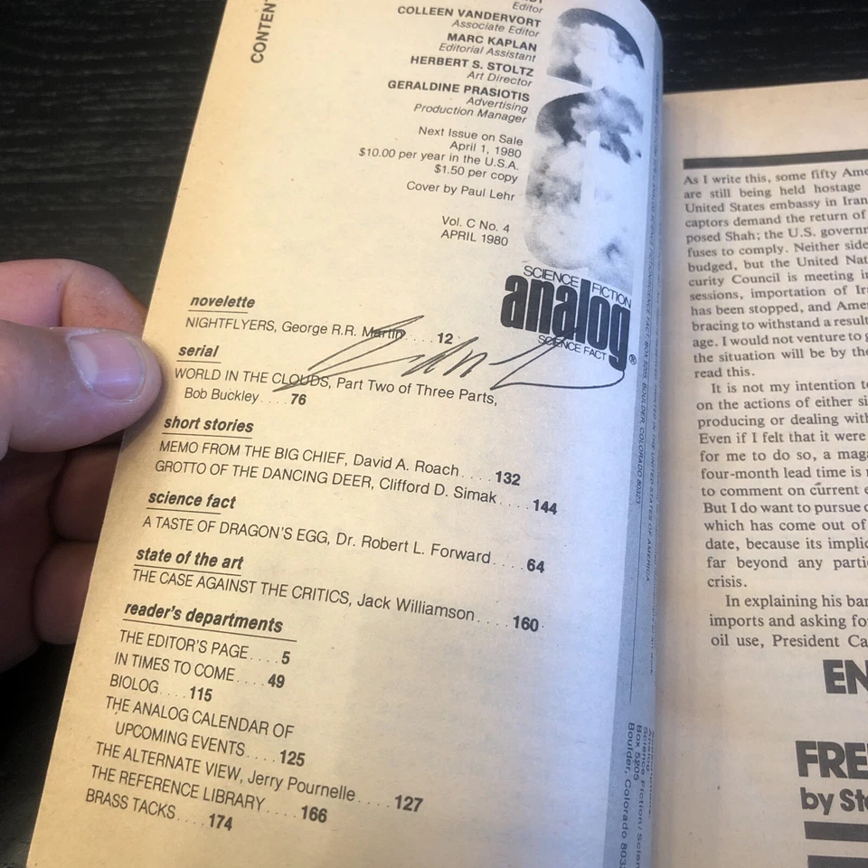 Analog Science Fiction and Fact April 1980 George RR Martin Signed -Nightflyers - Image 2 of 4