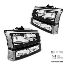 Headlight Compatible with 2003-2006 Silverado 1500 2500 HD Clear-Clear-Black