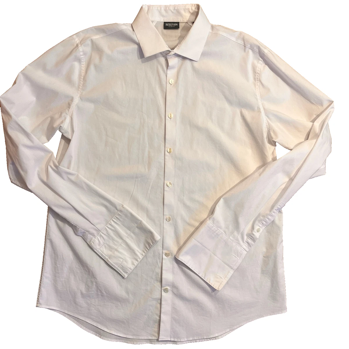 slim fit dress slacks Kenneth Cole Men’s Solid Slim-Fit Performance Shirt - White main image 0