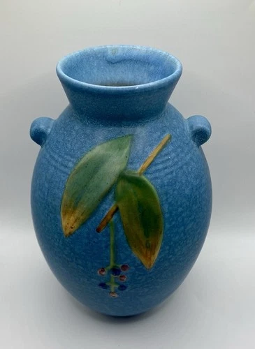 VTG Cornish Blue Weller Pottery Double Handle Vase