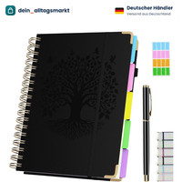 Notizbuch B5 Liniert 320 Seiten 100Gsm Tintenfest Mit 5 TrennbläTtern Schwarz
