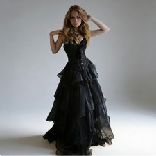 Gothic Black Wedding Dresses Sweetheart Neck Sleeveless A-Line Bridal Gowns
