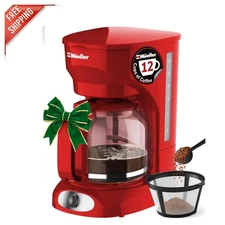 Robust 12-Cup Red Coffee Brewer with Auto-Off Safety & Keep-Warm for Fresh Taste