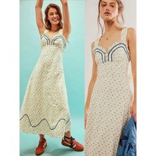 Free People Dainty Western Prairie Sweet Hearts Midi Dress in Ivory Combo Medium