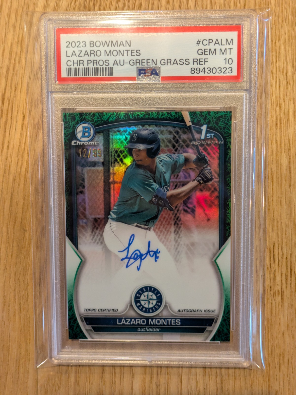 Lazaro Montes 2023 Bowman Chrome Autograph #CPA-LM Green Grass 12/99 PSA10