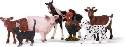 Schleich - 7 Pc Animal Playset Dog Cat Pig Goat Rooster Baby Horse