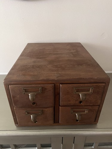 Vintage Antique Oak 4 Drawer Card Catalog Index File Counter Cabinet - Picture 2 of 6