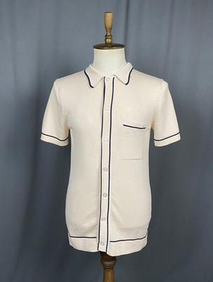 MINT! Octobre Editions Men's Beige Knit Retro Cardigan Polo T-Shirt Size S