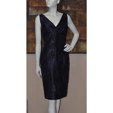 Charles Chang-Lima Designer Black & Purple Brocade Cocktail Dress Size 10
