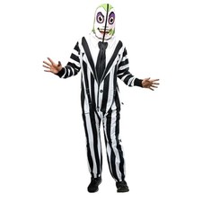 Beetlejuice Adult Mens Zip Up Hooded Jumpsuit Halloween Costume