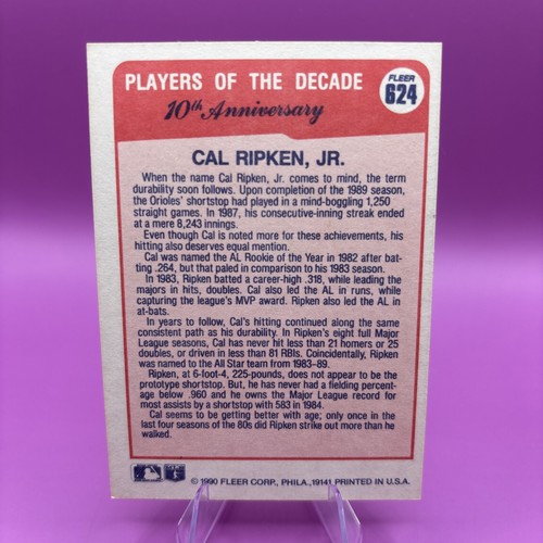 1990 Fleer Cal Ripken Jr. Baseballkarte #624 - Orioles - Bild 2 von 2
