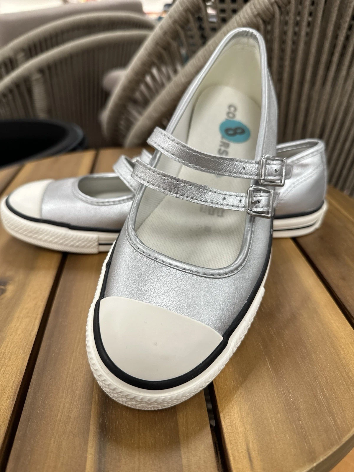 ⭐️⭐️ Sneakers Converse Dainty Mary Jane slip on 8 argento pelle metallizzata nuove senza scatola