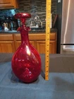 Vintage Blenko Glass Decanter - Design #49 - Beautiful Deep Ruby Red Crackle