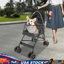 Foldable Small & Medium-sized Dogs/cats Pet Stroller W/cup Holder Black 4 Wheels