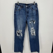 Aeropostale Jeans 90s Baggy Distressed Medium Blue Size 12 Regular Womens