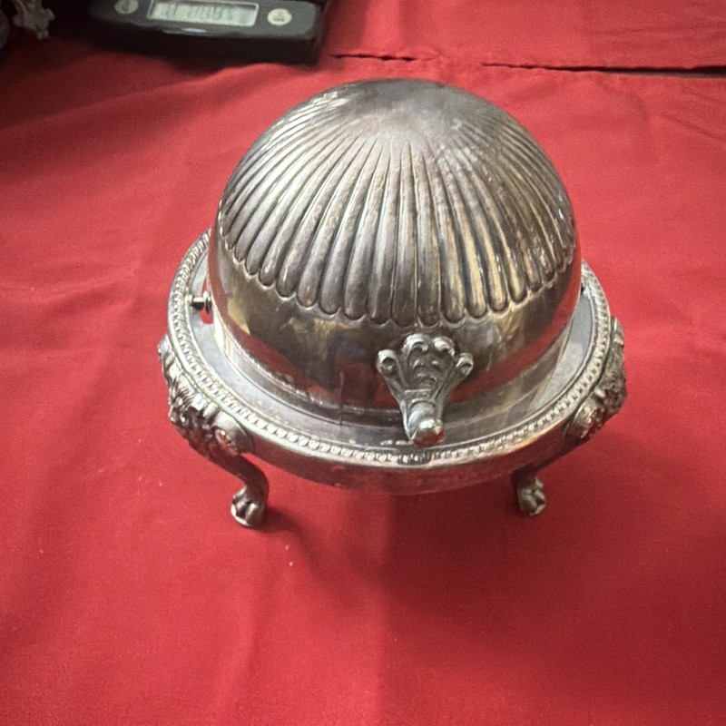 Silverplate Covered Bowl w/ Dome Lid on Stand, 3-Leg Claw Feet