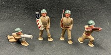 4 Vintage Barclay Manoil Metal Toy Soldiers Infantry, Machine Gun, Flag Bearer