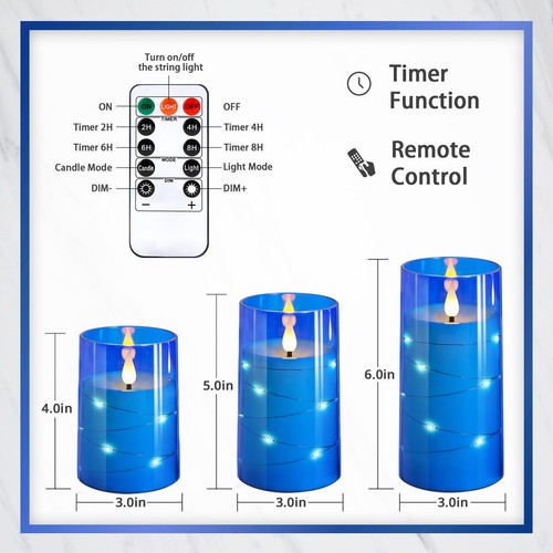 Flickering Flameless Candles: 3D Wick Built-in Star String Lights Acrylic Unb... - Picture 6 of 6