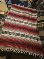 Authentic RED Mexican Falsa Blanket Hand Woven Yoga Mat Blanket 72" x 49"