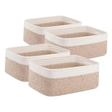  4 Pack Storage Baskets for Organizing, Small Bins 11.8"*7.8"*4.7" Brown/White