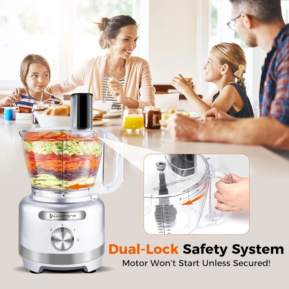 Homtone 16-Cup Food Processor, Stainless Steel  9 Modes/7 Discs/3 Speeds 600W - Image 3 of 4