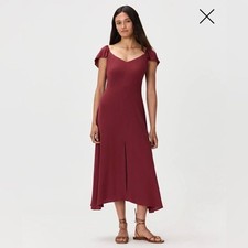 NWT Quince Maroon Viscose Lightweight Crepe Flutter Sleeve Midi Dress Sz M