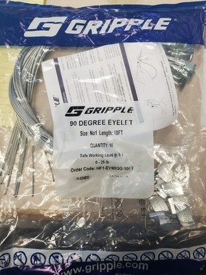 GRIPPLE  HF1-EY90QG-10FT Standard Hanger With 90 deg Eyelet End, #1, 25 lb Load,