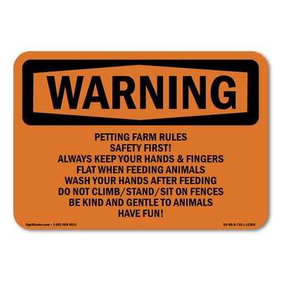 Petting Farm Rules Safety First! Always ANSI Warning Sign Metal Plastic Decal