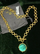 Julie Vos Honeybee Demi Necklace Emerald Green- SMALL CHIP- NWT 24k Gold Plated