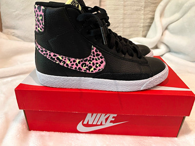 Nike Blazer Mid GS Black/Pink Leopard Sneakers 3.5Y DA4674-001 - Back to School
