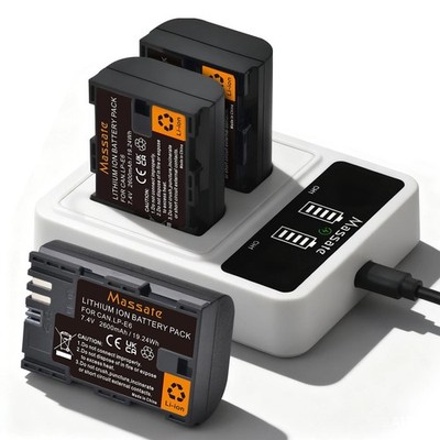 Massate 3er Pack 2600mAh LP-E6 Akku + LED PD20W Schnellladegerät - Volle Leistung... 