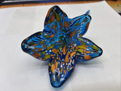 Blenko Glass Flower - Tangerine with Orange Yellow White Frit