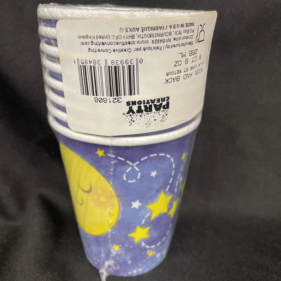 To the Moon and Back Stars Night Sky Space Baby Shower Party 9 oz. Paper Cups - Image 3 of 3