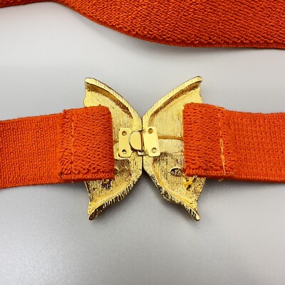 Vintage 1980s Stretch Belt Golden Butterfly Buckle Orange  display picture 1