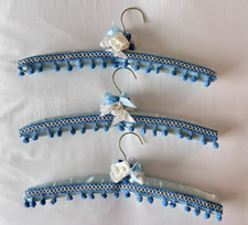 S/3 Vintage Satin Hangers Handcrafted Decorative Padded Ribbon Roses 15" W NWT