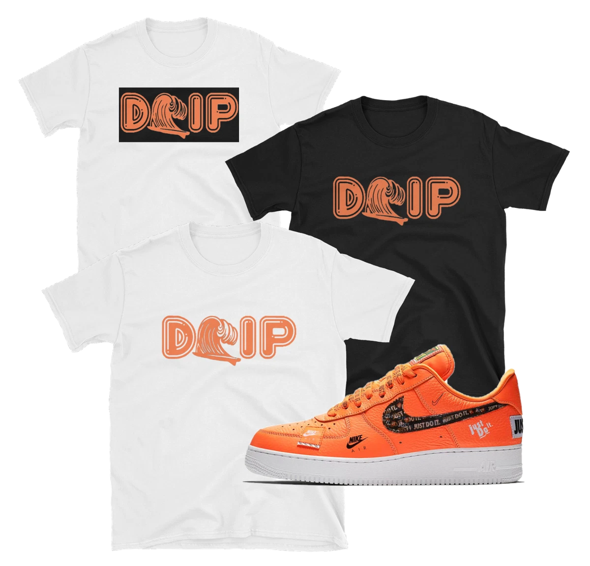 Oceanía Festival Morbosidad Nike JUST Do IT JDI Air Max Air Force 1 AF1 orange white &#034;DRIP&#034;  SHIRTS | eBay