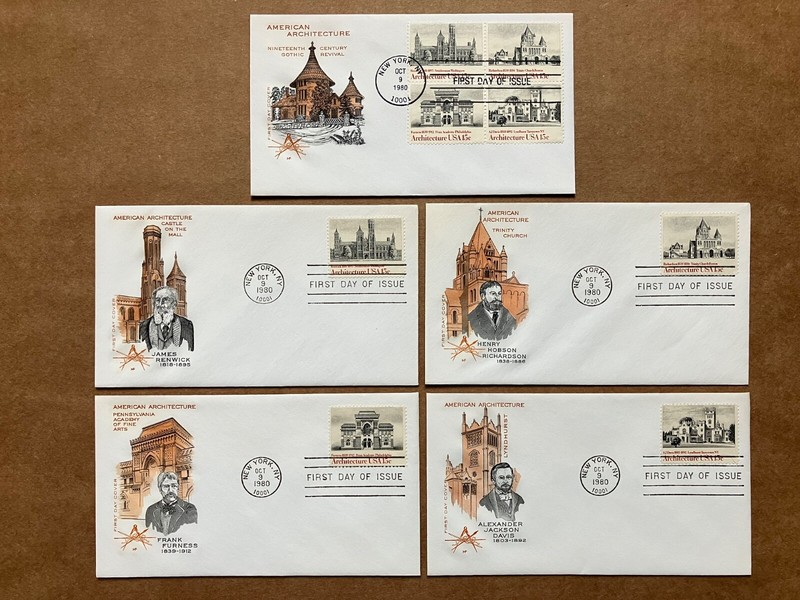 1980 15c American Architecture 1838-41 House of Farnam FDC Master Set of (5)