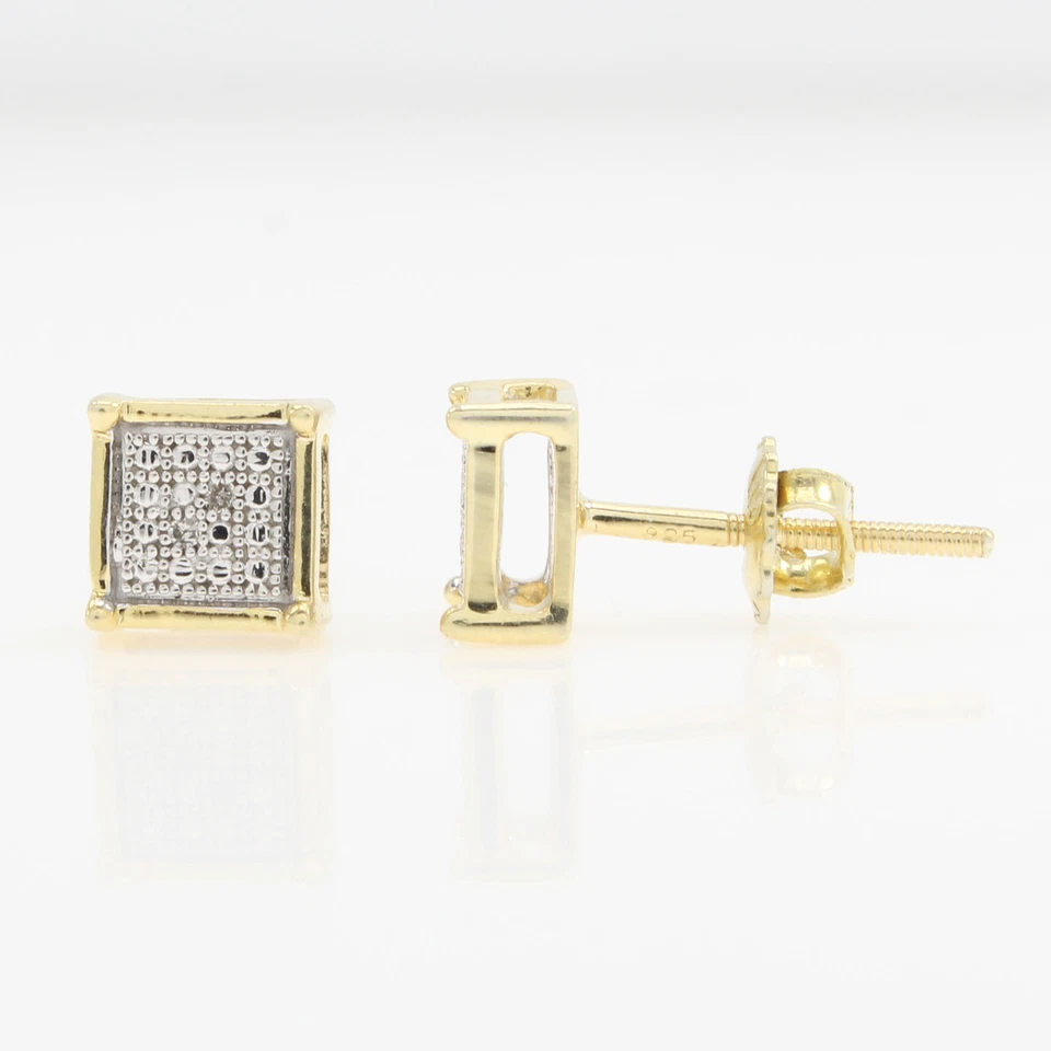 Aretes de diamantes naturales blancos chapados en oro amarillo de 14K envío rápido y gratuito Foto 4 de 4