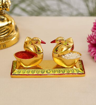 Metal Swan Duck Pair Shape Haldi KumKum Holder Chopda Showpiece Gift 