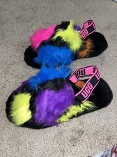 UGG fluff Yeah Slide TieDye Slippers Women's 8 Multi-Color NIB Free Shipping