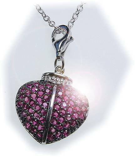 Charm Anhänger Herz Zirkonia rot Silber 925 Einhänger Sterlingsilber - Picture 2 of 2