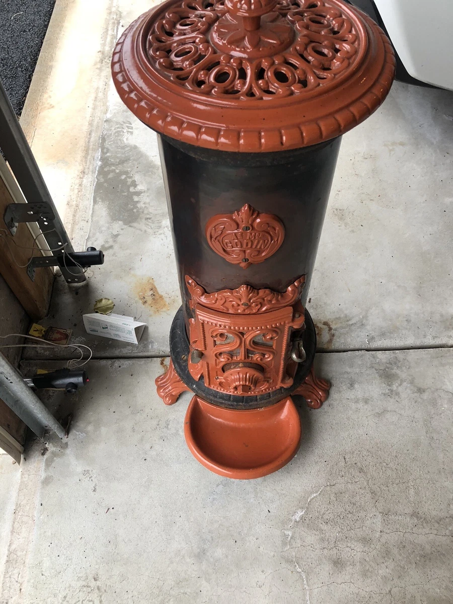 Antique Godin French Enamel Cast Iron Coal Stove Orange And Black BEAUTIFUL  | eBay